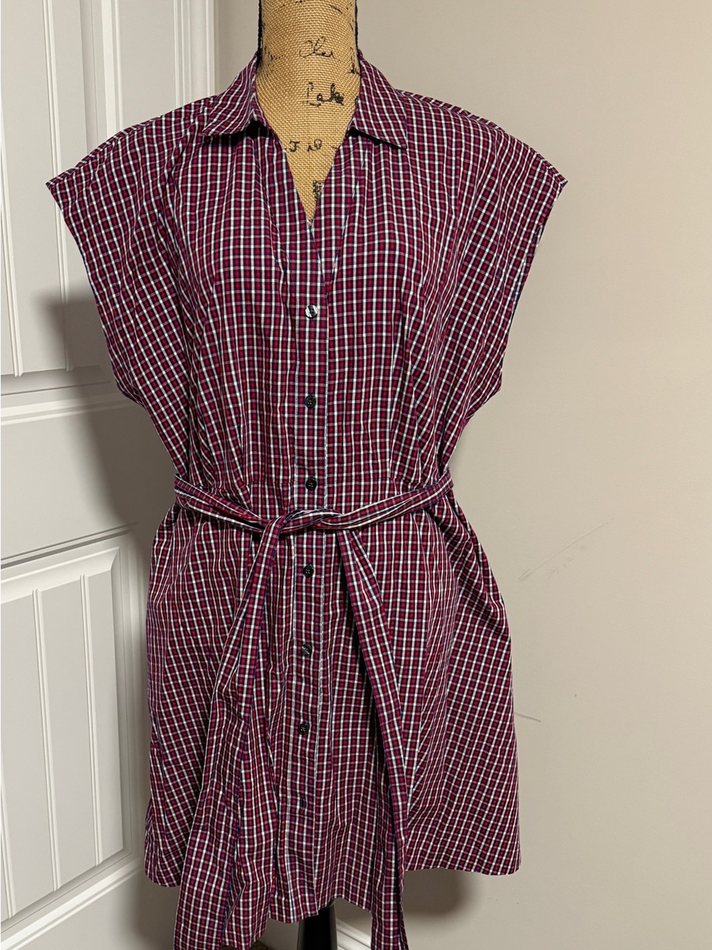 Draper James Size 1X Plaid Button-Front Belted Dress 🇺🇸 USA Festivities